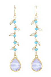 Blue Lace Agate & Freshwater Pearl Earrings - GF