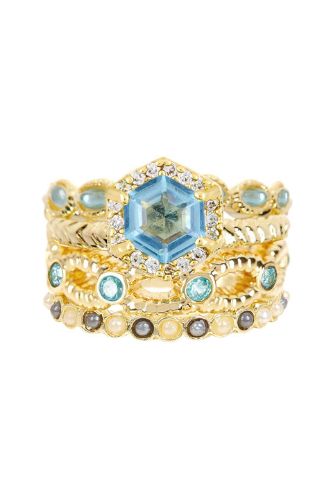 Sky Blue Crystal & CZ Stack Ring Set - GF