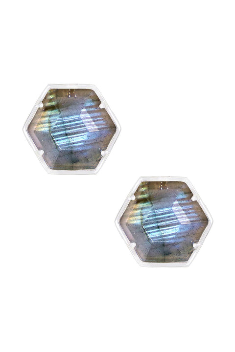 Labradorite Hexagon Post Earrings - SF