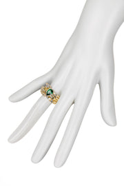 Emerald CZ & Flower Stack Ring Set - GF