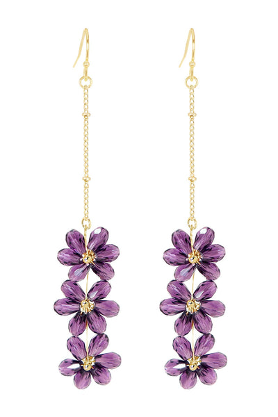 Lavender Austrian Crystal Flower Bloom Drop Earrings - GF