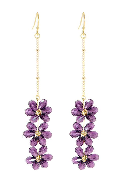 Lavender Austrian Crystal Flower Bloom Drop Earrings - GF