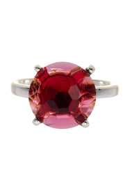 Raspberry Crystal Prong Set Round Ring - SF