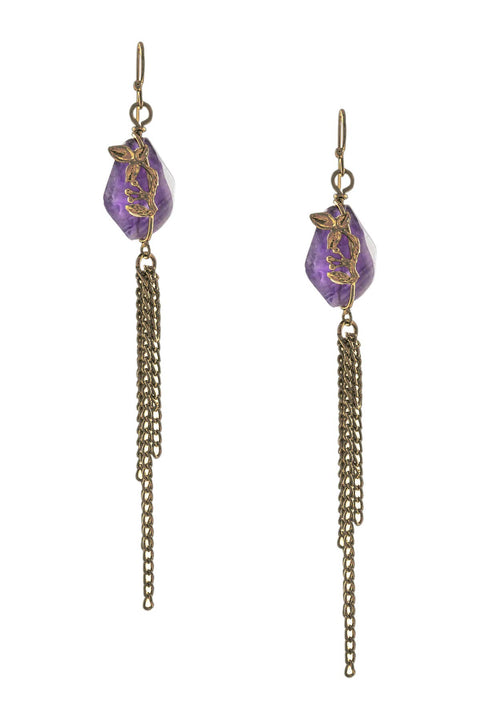 Amethyst Vintage Blossom Tassel Earrings - AG