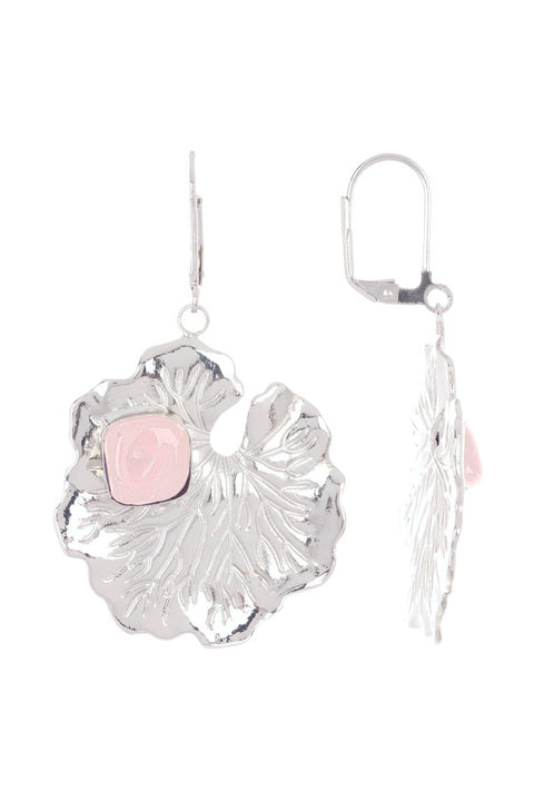 Rose Quartz & Lotus Leaf Drop Earrings - SF