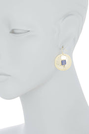 Lapis & Hammered Disc Drop Earrings - GF