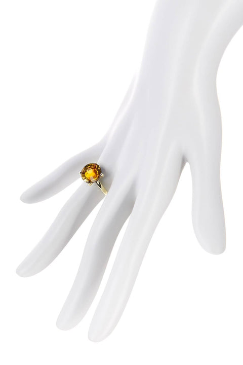 Amber Crystal Prong Set Round Ring - GF