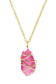 Pink Cat's Eye Wire Wrapped Pendant Necklace - GF