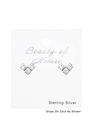 Sterling Silver Mini Heart Ear Studs With Crystal - SS