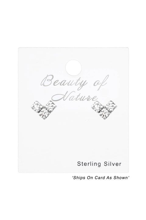 Sterling Silver Mini Heart Ear Studs With Crystal - SS