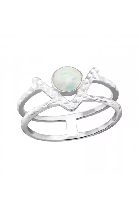 Sterling Silver Open Band Ring With Fire Snow Opal - SS