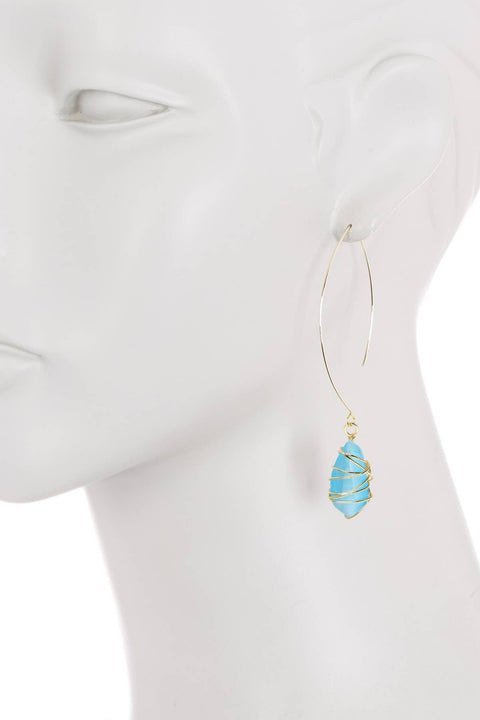 Blue Cat's Eye Wire Wrapped Threader Earrings - GF