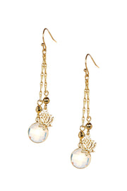Moonstone Crystal & Lotus Drop Earrings In Gold - GF