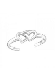 Sterling Silver Double Heart Adjustable Toe Ring - SS