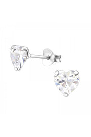 Sterling Silver Heart 6mm Ear Studs With Cubic Zirconia - SS