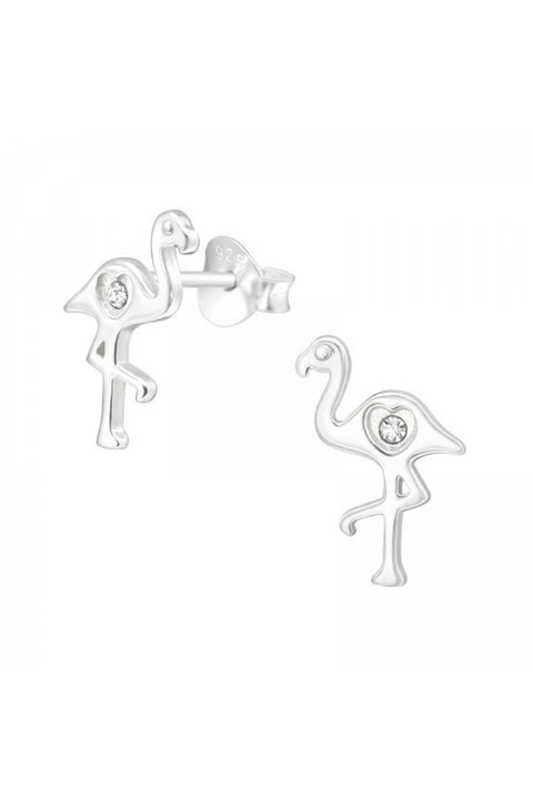 Sterling Silver Flamingo Ear Studs With Crystal - SS