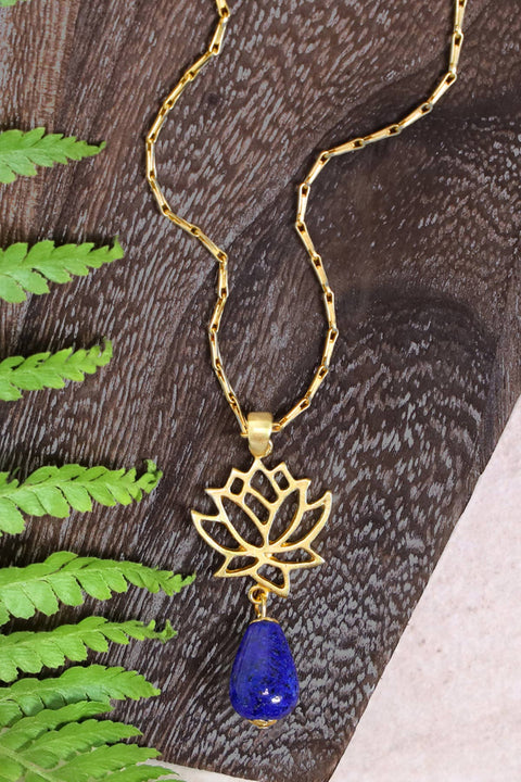 Lapis & Lotus Pendant Necklace - GF