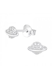 Sterling Silver Saturn Ear Studs With Cubic Zirconia - SS