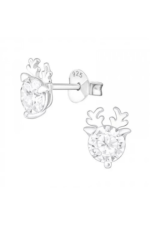 Sterling Silver Deer Ear Studs With Cubic Zirconia - SS