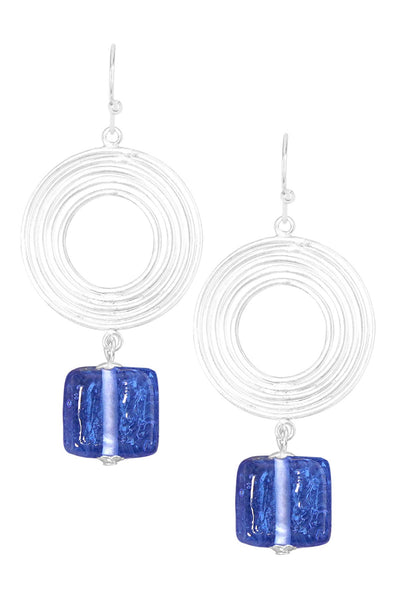 Tanzanite Murano Glass & Swirl Disc Drop Earrings - SF