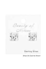 Sterling Silver Square 3mm Ear Studs With CZ - SS