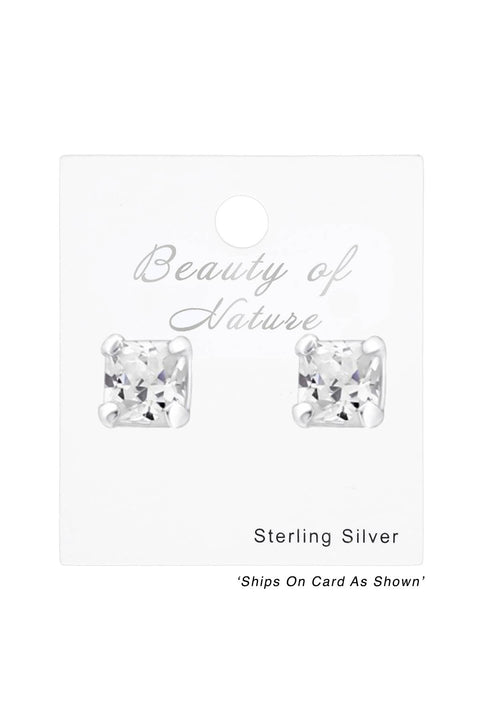 Sterling Silver Square 3mm Ear Studs With CZ - SS