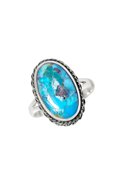 Sterling Silver & Reconstituted Turquoise Bali Ring - SS