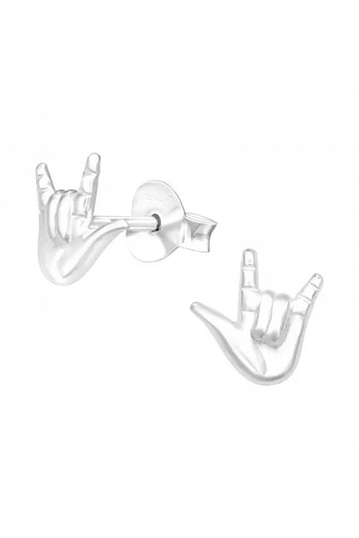 Sterling Silver I Love You Sign Ear Studs - SS