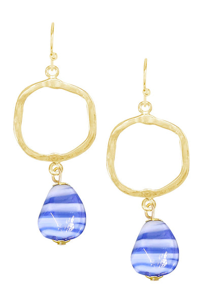 Blue Murano Glass & Freeform Drop Earrings - GF