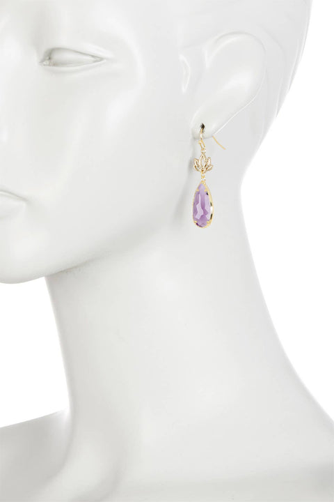 Lavender Crystal & Lotus Drop Earrings - GF