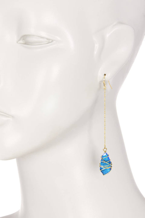 Swiss Blue Crystal Wire Wrapped Dangle Earrings - GF