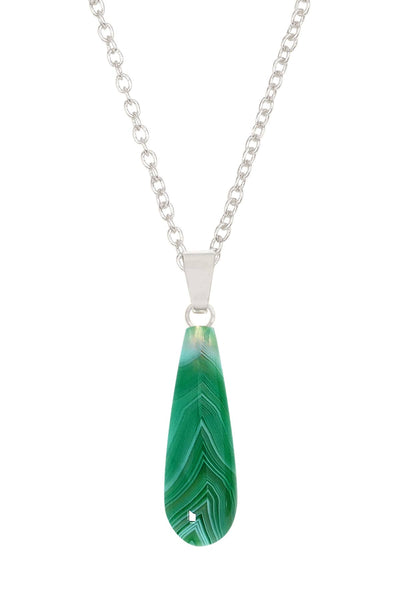 Green Lace Agate Teardrop Necklace - SF
