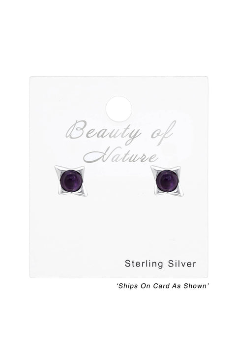 Sterling Silver Star Ear Studs With Semi Precious - SS