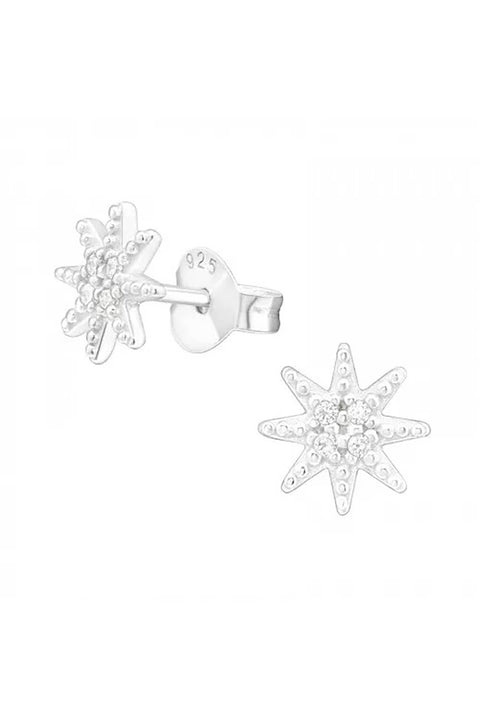Sterling Silver Northern Star Ear Studs With CZ - SS