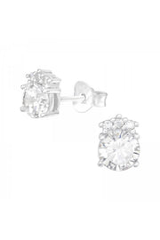 Sterling Silver Round Ear Studs With Cubic Zirconia - SS