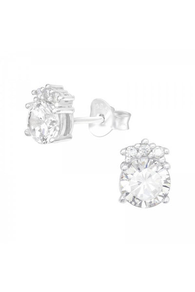 Sterling Silver Round Ear Studs With Cubic Zirconia - SS