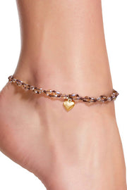 Austrian Crystal & Heart Charm Anklet - GF