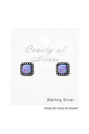 Sterling Silver Square Ear Studs With Opal - SS