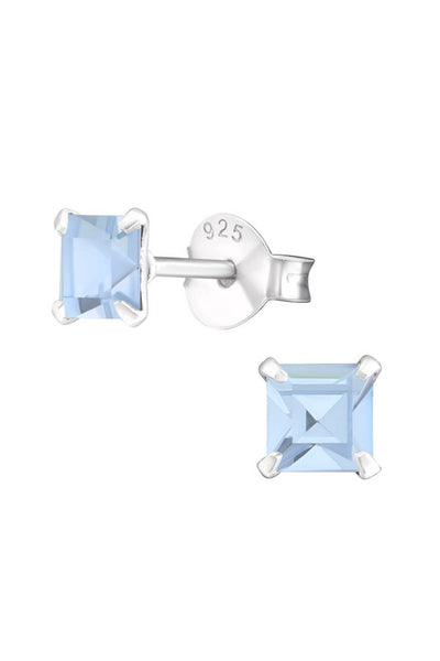 Sterling Silver Square 4mm Ear Studs With Crystals - SS
