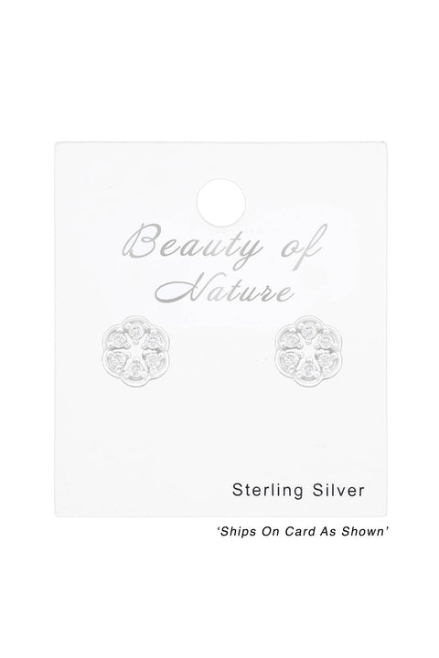 Sterling Silver Flower Ear Studs With Cubic Zirconia - SS
