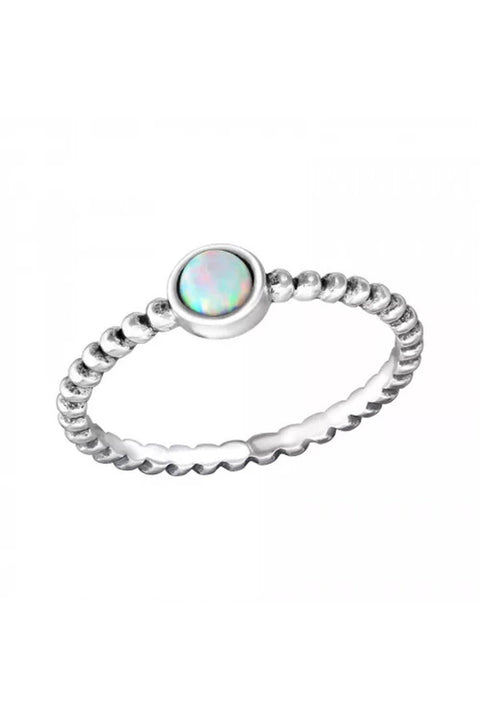 Sterling Silver Braided Ring With Fire Snow Opal - SS