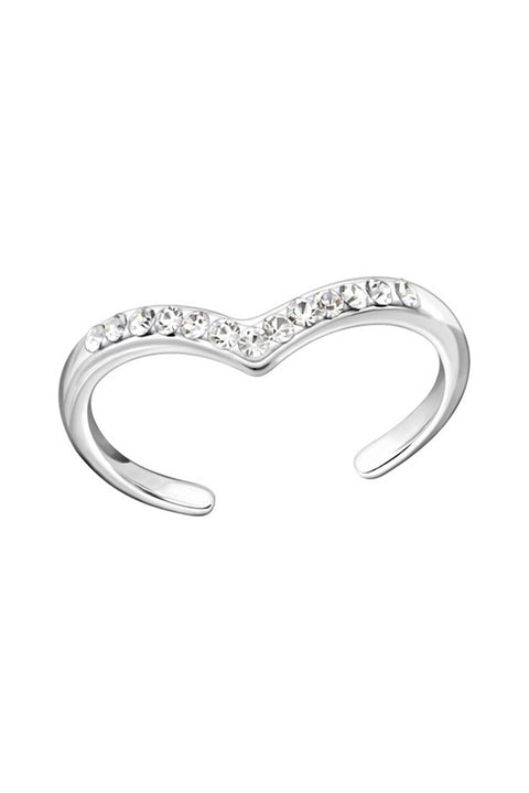 Sterling Silver Adjustable Toe Ring With Crystal - SS