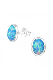 Sterling Silver Oval Ear Studs With Opal - SS