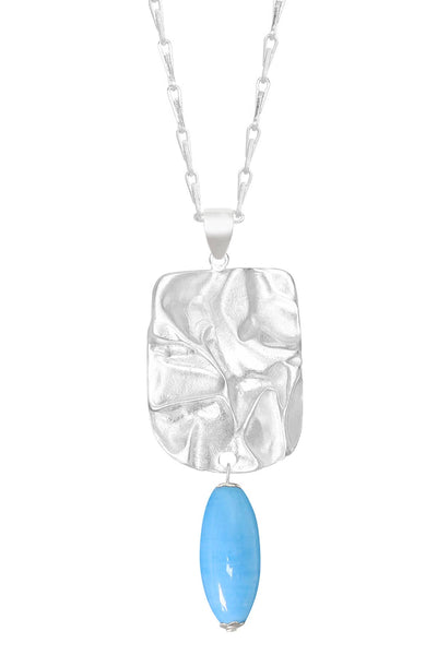 Blue Murano Glass & Wave Textured Pendant Necklace - SF