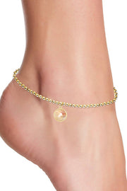 Lily Fossil Beaded Round Charm Anklet - GF