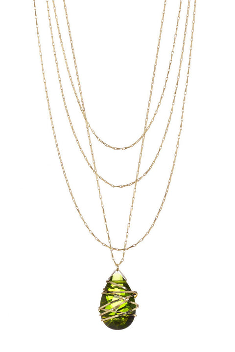 Peridot Crystal Multi Strand Drape Necklace - GF