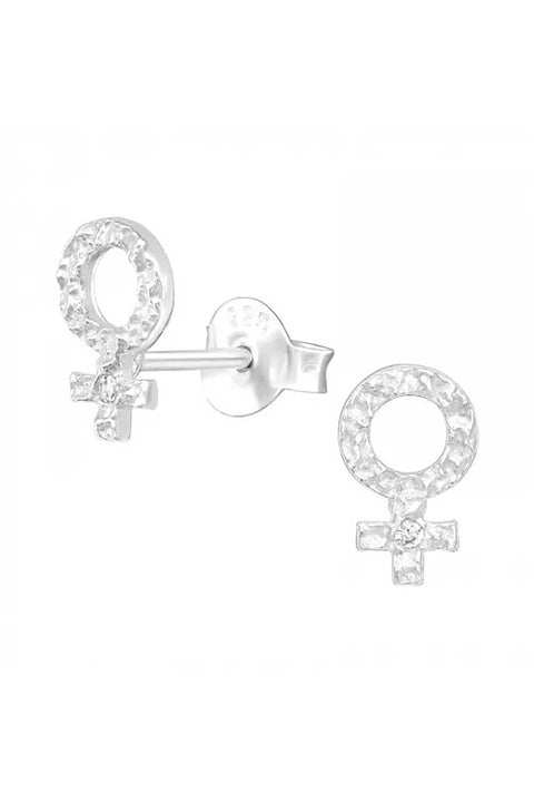Sterling Silver Female Gender Sign Ear Studs With CZ - SS