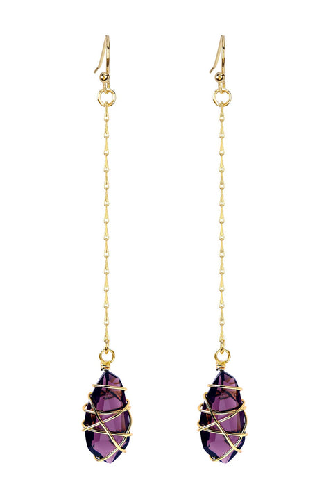 Lavender Crystal Wire Wrapped Dangle Earrings - GF