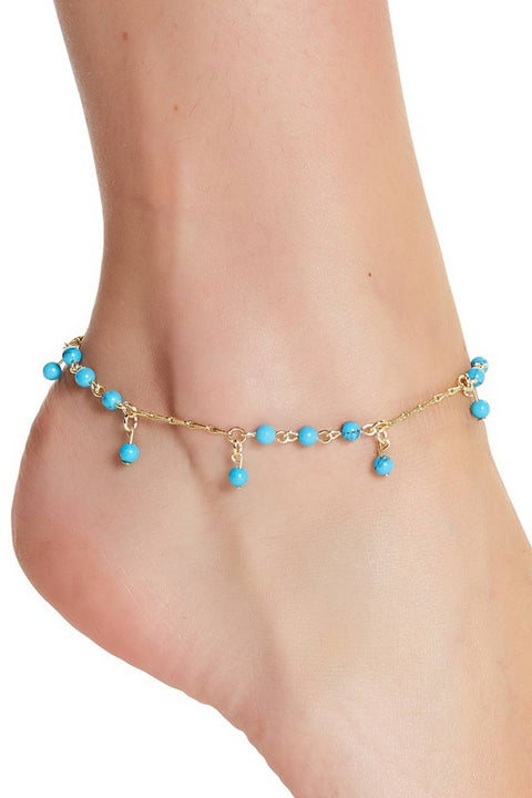 Turquoise Beaded Serena Anklet - GF