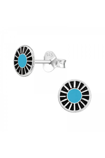 Sterling Silver Wheel Ear Studs With Epoxy - SS